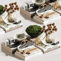 Elegant Decorative Ornament Set With Green Moss Ball Stacked Books Dried Flowers And Ceramic Vase