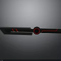 Modern Futuristic Weapon With Black Blade Red Accents And Circular Handle Design