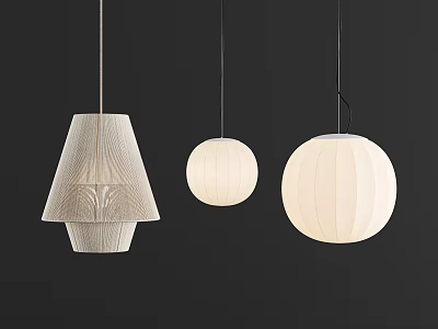 Modern Pendant Lights With Various Designs And White Shades Hanging On Dark Background 3d model