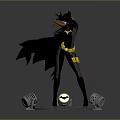 Batgirl Statue With Red Hair Black Cape Yellow Belt And Silver Microphones Base