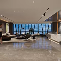 Modern Front Desk Reception Area With Marble Counter Sofa And Indoor Plants