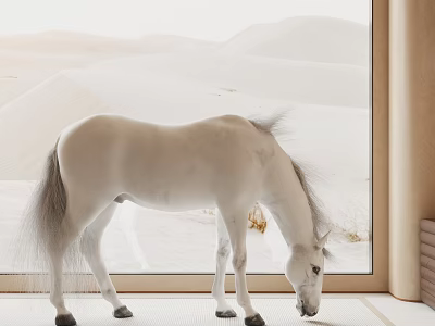 White Desert Reptile Standing Near Window With Sandy Landscape Background 3d model