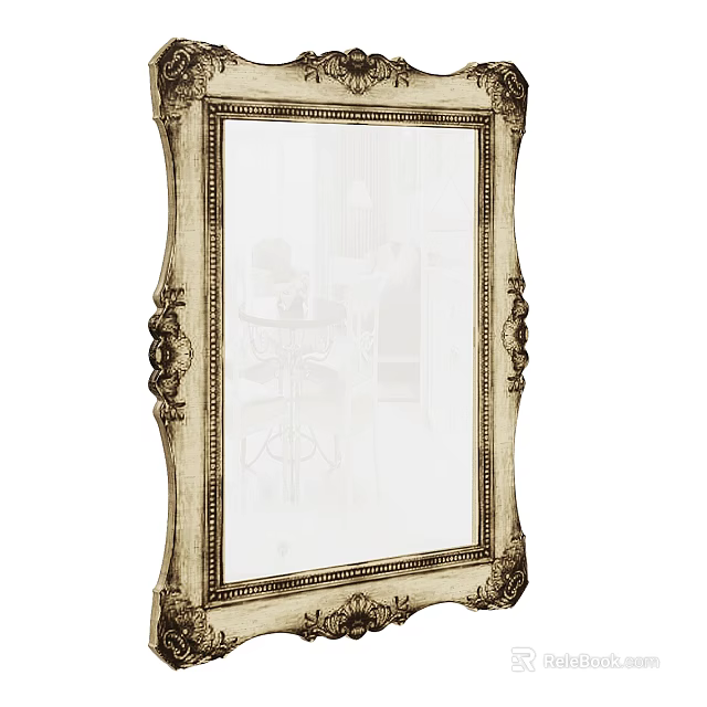 Ornate Vintage Style Mirror With Intricate Carved Frame And Classic Design 3d model 