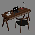 Quiet Ancient Desk and Chair Solid Wood Computer Desk and Chair Learning Desk Writing Desk 3d model