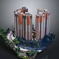 Modern High Rise Residential Buildings With Orange White Facade And Green Vegetation Surrounding