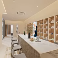 Modern Retail Store Interior With Elegant Shelves Glass Table Displayed Items And Decorative Plants