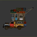 Colorful Truck Featuring Stacked House Like Structure With Colorful Roofs Walls And Luggage