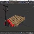 Wooden Pallet Truck With Red Base Black Handle And Wheels For Material Handling