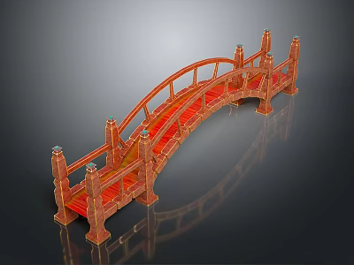 Red Chinese Arched Bridge Design With Ornate Railings And Stone Pillars 3d model