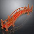 Red Chinese Arched Bridge Design With Ornate Railings And Stone Pillars