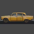 Vintage Yellow Taxi Car With Classic Design Checkerboard Stripes And Roof Sign