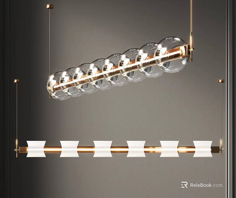Modern Linear Gold Frame Glass Globe Chandelier for Living Room Dining Space 3d model 
