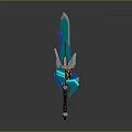 Fantasy Style Decorative Sword With Blue Green Blade And Golden Hilt Details