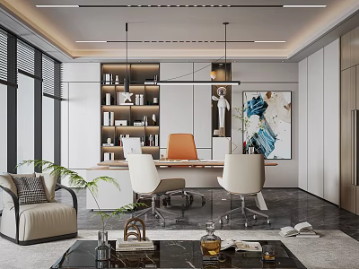 Modern manager office desk chairman office sofa painting 3d model