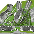 Modern High Rise Residential Landscape With Street Entrance Car And Trees