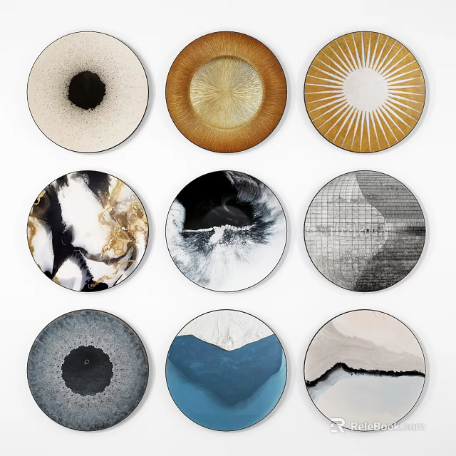 Round Framed Wall Art With Various Abstract Patterns And Decorative Design Styles 3d model