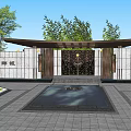 New Chinese Style Gate Bamboo Pattern Top-up Gate House Entrance Waterscape Wide View 3d model