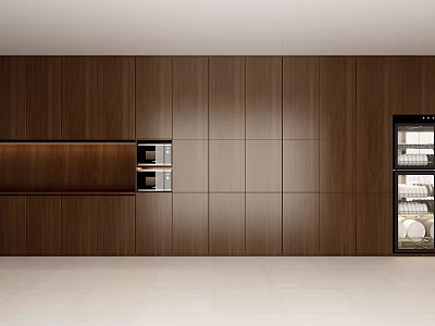 Modern Kitchen Wooden Cabinets With Built in Appliances And Contemporary Sleek Design 3d model