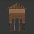Traditional Architectural Structure With Terracotta Tiled Roof And Intricately Carved Columns