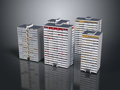 Urban Residential High Rise Buildings With Colorful Balconies Modern Design And Window Arrangements 3d model