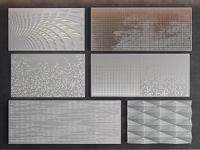 Modern Wall Decorative Panels With Various Textured Patterns Geometric Wavy Dotted Striped And Diamond Designs 3d model