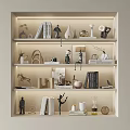Stylish Decorative Ornament Combinations on Display Shelves with Statues Vases Books and Decorative Pieces
