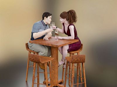 Modern Double Dating Drinking Couple Friends Bar Party 3d model