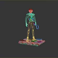 Green Haired Game Character In Black Leather Jacket With Goggles Wrench And Platform Base Design