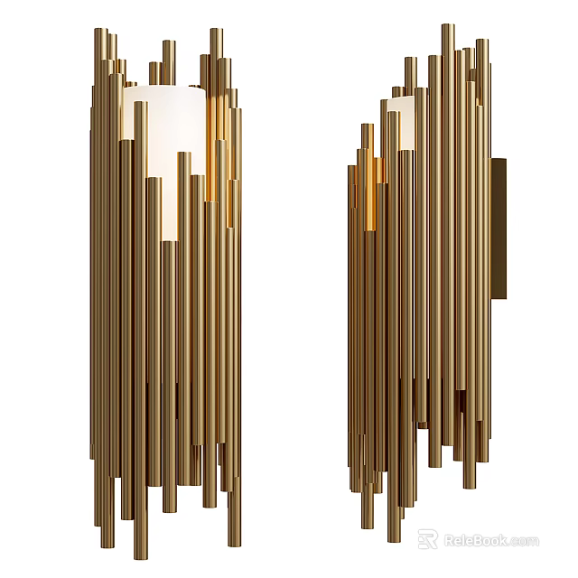 Modern Gold Wall Lamps With Thin Vertical Metal Strips For Interior Decor 3d model