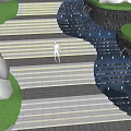Outdoor Staircase With Yellow Steps In Natural Lawn Setting And Clouds