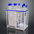 Industrial Equipment Cabinet With Blue Top Valves Piping System And Control Panel Gauges