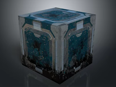 Industrial Cubic Scene Component With Blue Gray Textured Panels And Symmetric Frames 3d model