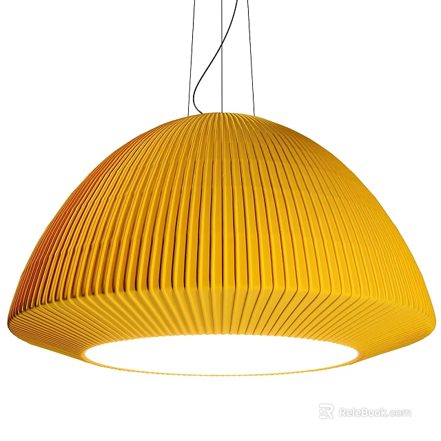 Modern Yellow Dome Shaped Pendant Light With Vertical Ribbed Design 3d model 