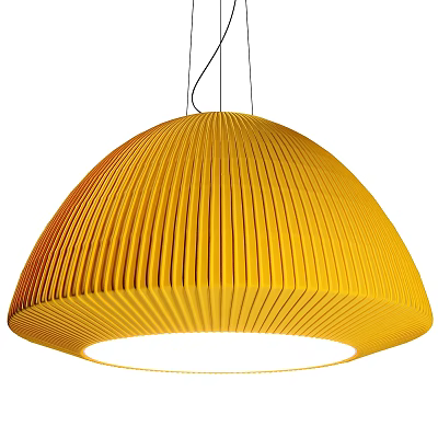 Modern Yellow Dome Shaped Pendant Light With Vertical Ribbed Design 3d model