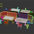 Modern Dining Table Set with Red Booths White Tables and Red Chairs 3d model