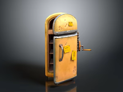 Vintage Old Style Computer With Yellow Metal Case And Attached Labels 3d model