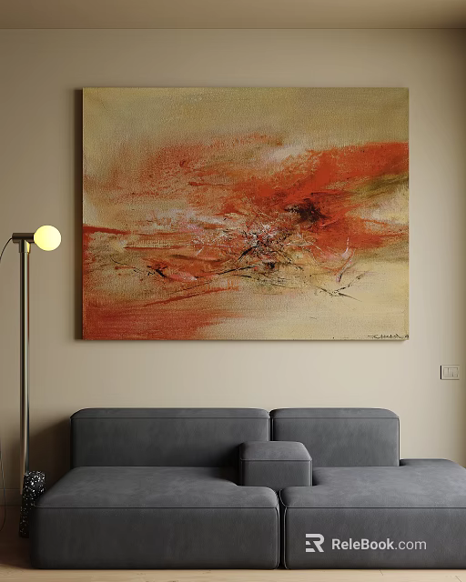 Abstract Painting With Vibrant Orange Red Tones And Expressive Brushstrokes For Interior Wall Art 3d model 