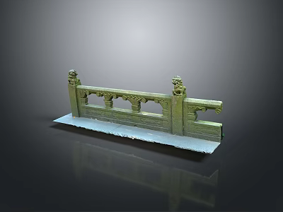 Traditional Ornate Railing Model With Lion Head Carvings And Patterns 3d model