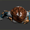 Futuristic Game Movie Character With Red Hair And Blue Orange Mechanical Armor Boots