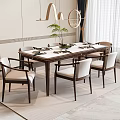 Modern Dining Table And Chairs With Tableware Potted Plant In Bright Room Window Pendant Light