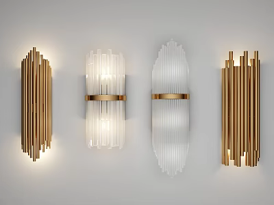Modern Wall Lamps With Gold Frames And Transparent Striped Glass Shades 3d model