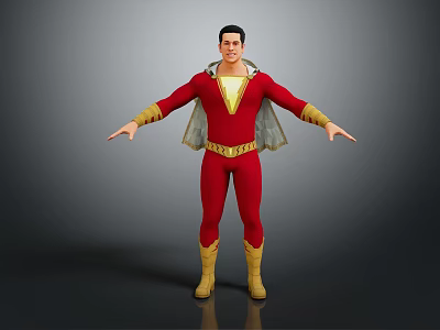 Male Superhero Character In Red Costume With Yellow Boots Belt And Gray Cape 3d model
