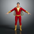 Male Superhero Character In Red Costume With Yellow Boots Belt And Gray Cape