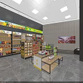 Organized Multi Tiered Retail Display Shelves With Assorted Snacks And Beverages 3d model