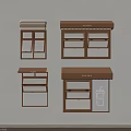 Various Coffee Window Designs With Brown Frames Awnings And Drink Cup Illustrations 3d model