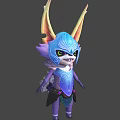Animated Fantasy Creature Character With Blue Head Yellow Pink Ears And Purple Decorative Outfit