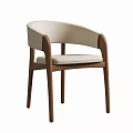 Modern Dining Chair With Light Leather Seat Armrests And Dark Wooden Curved Backrest