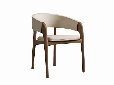 Modern Dining Chair With Light Leather Seat Armrests And Dark Wooden Curved Backrest 3d model