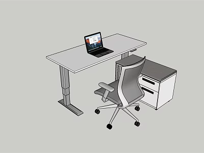 Modern Office Desk Workstation With Laptop Ergonomic Chair And Drawer Cabinet 3d model
