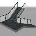 Modern Staircase Design With Gray Textured Steps And Black Metal Railings